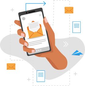 Illustrated mobile device showing business email and apps.